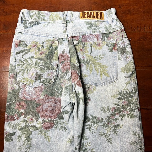 VINTAGE JeanJer 1980s Denim Floral High Mid Rise Tapered Leg Vtg 80s Jeans - Picture 4 of 9